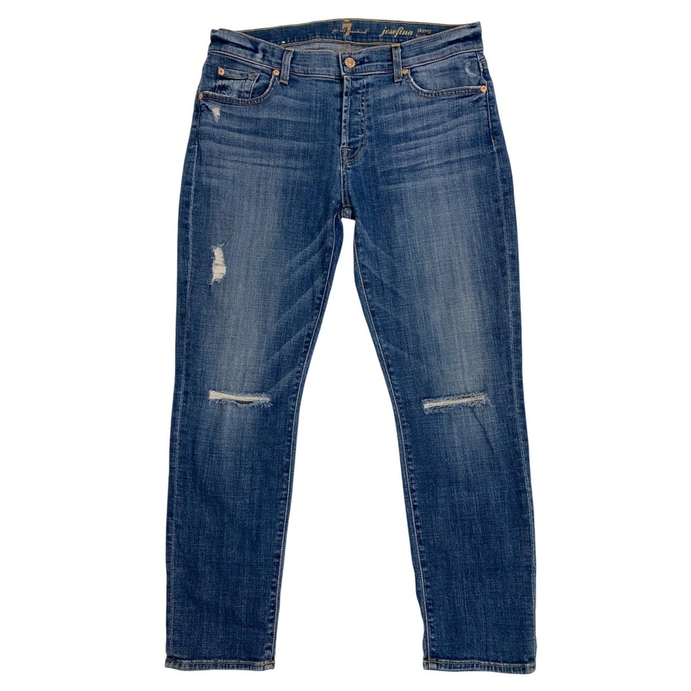7 For All Mankind Josefina Skinny Boyfriend Jeans Medium Wash Distressed Size 28